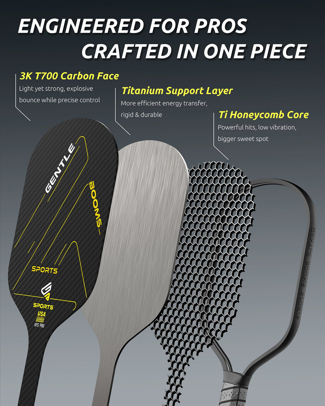 3K Raw T700 Carbon Fiber Pickleball Paddle (GBS002 - AFS Pro) with Aerospace - Grade Ultra - Light Nano - Titanium Alloy Core & Face - GBSPICKLEBALL