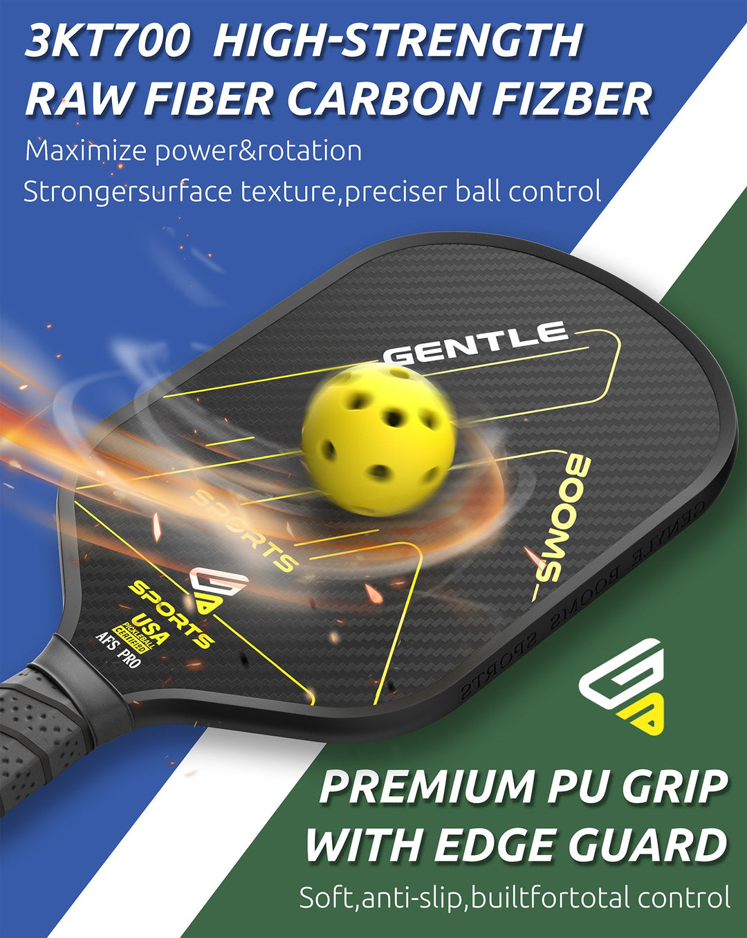 3K Raw T700 Carbon Fiber Pickleball Paddle (GBS002 - AFS Pro) with Aerospace - Grade Ultra - Light Nano - Titanium Alloy Core & Face - GBSPICKLEBALL