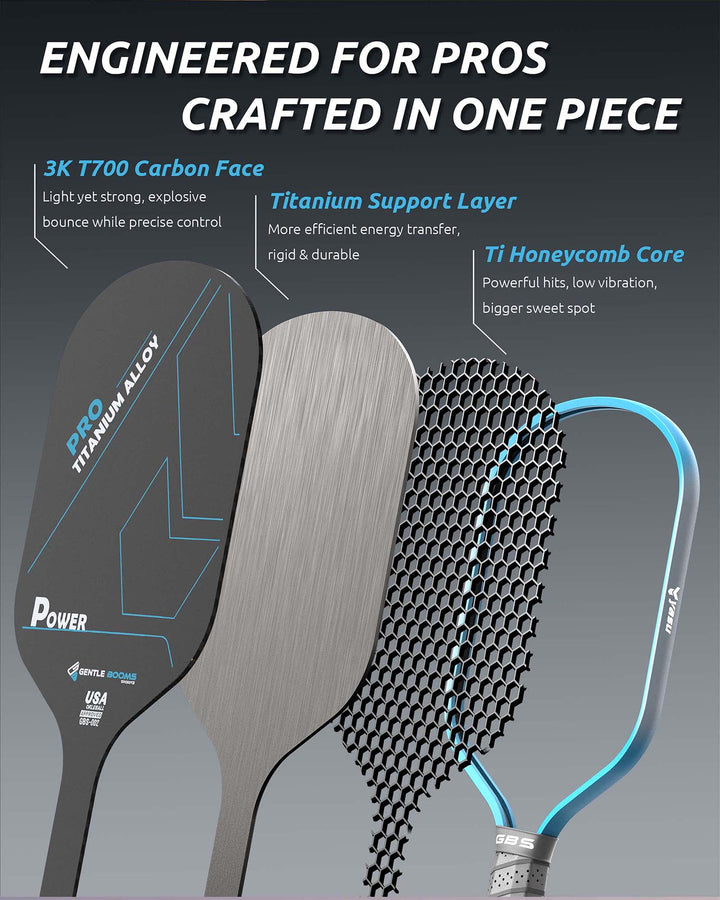 T700 Carbon Fiber Pickleball Paddle (GBS002) with Aerospace - Grade Ultra - Light Nano - Titanium Alloy Core & Face（BLUE） - GBSPICKLEBALL