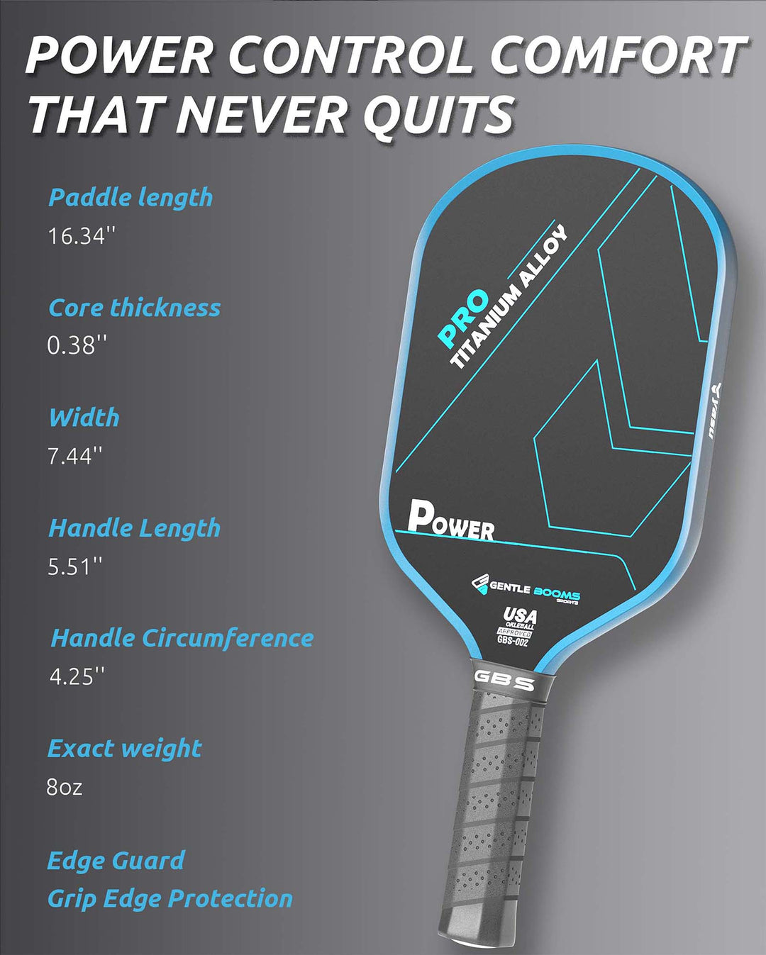 T700 Carbon Fiber Pickleball Paddle (GBS002) with Aerospace - Grade Ultra - Light Nano - Titanium Alloy Core & Face（BLUE） - GBSPICKLEBALL