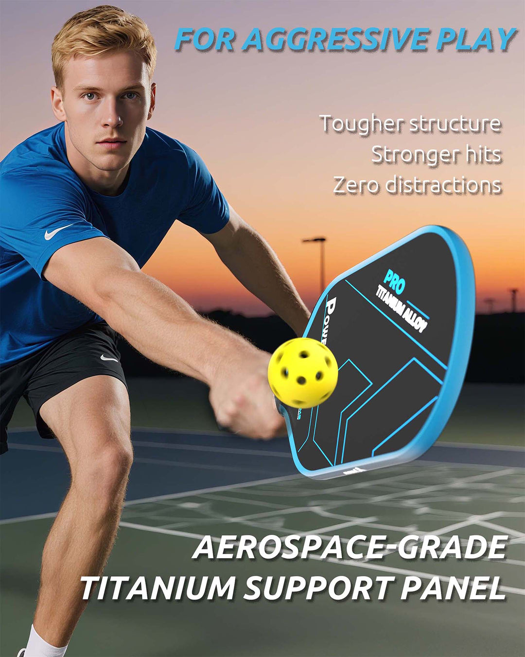 T700 Carbon Fiber Pickleball Paddle (GBS002) with Aerospace - Grade Ultra - Light Nano - Titanium Alloy Core & Face（BLUE） - GBSPICKLEBALL