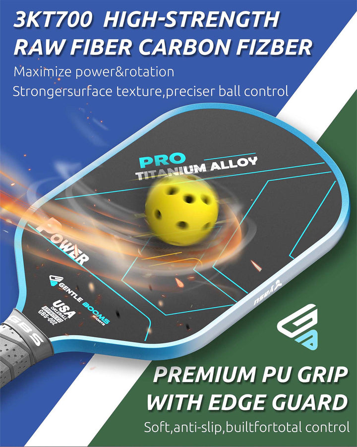 T700 Carbon Fiber Pickleball Paddle (GBS002) with Aerospace - Grade Ultra - Light Nano - Titanium Alloy Core & Face（BLUE） - GBSPICKLEBALL