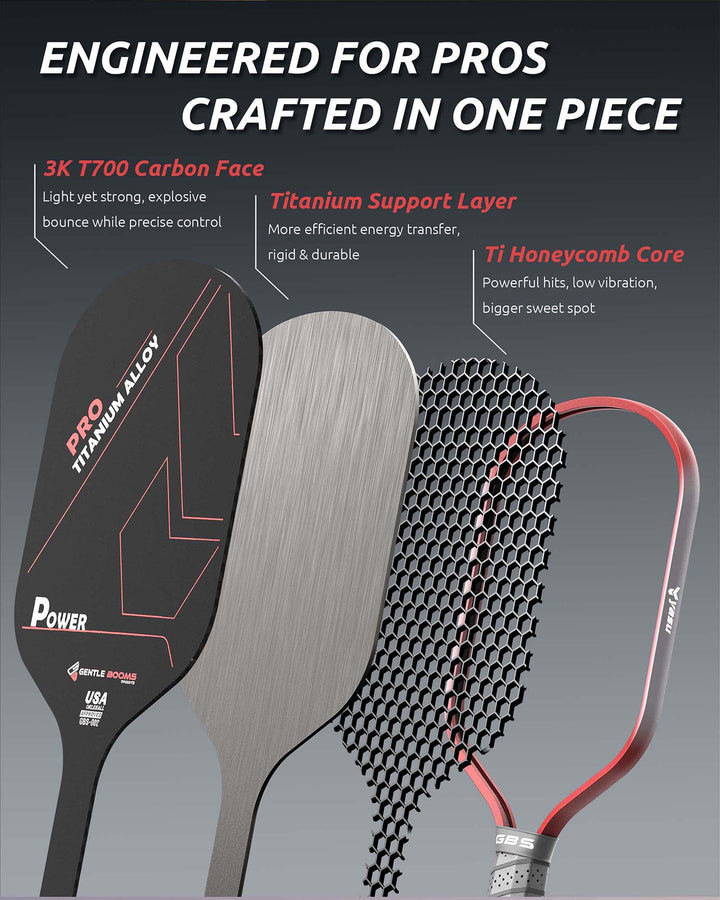 T700 Carbon Fiber Pickleball Paddle (GBS002) with Aerospace - Grade Ultra - Light Nano - Titanium Alloy Core & Face（RED） - GBSPICKLEBALL