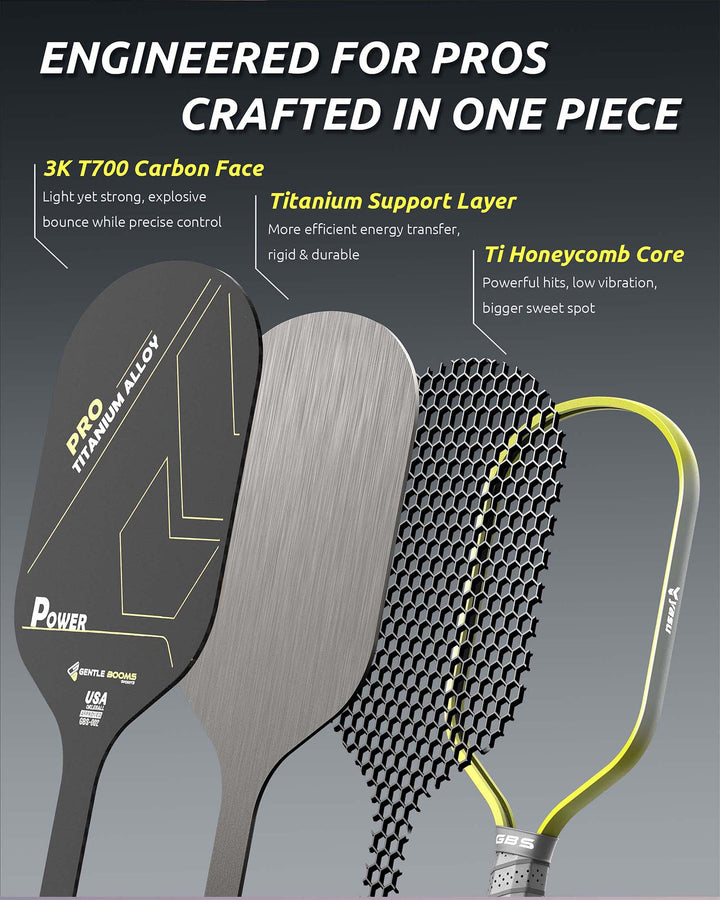 T700 Carbon Fiber Pickleball Paddle (GBS002) with Aerospace - Grade Ultra - Light Nano - Titanium Alloy Core & Face（Yellow） - GBSPICKLEBALL