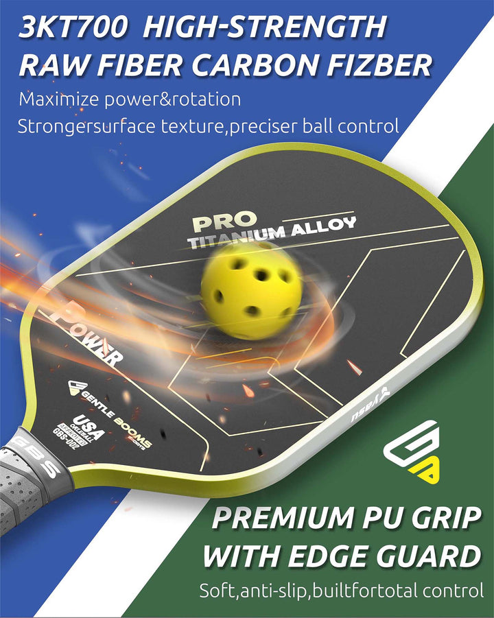 T700 Carbon Fiber Pickleball Paddle (GBS002) with Aerospace - Grade Ultra - Light Nano - Titanium Alloy Core & Face（Yellow） - GBSPICKLEBALL