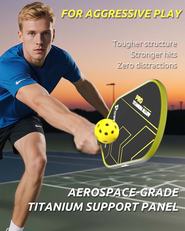 T700 Carbon Fiber Pickleball Paddle (GBS002) with Aerospace - Grade Ultra - Light Nano - Titanium Alloy Core & Face（Yellow） - GBSPICKLEBALL